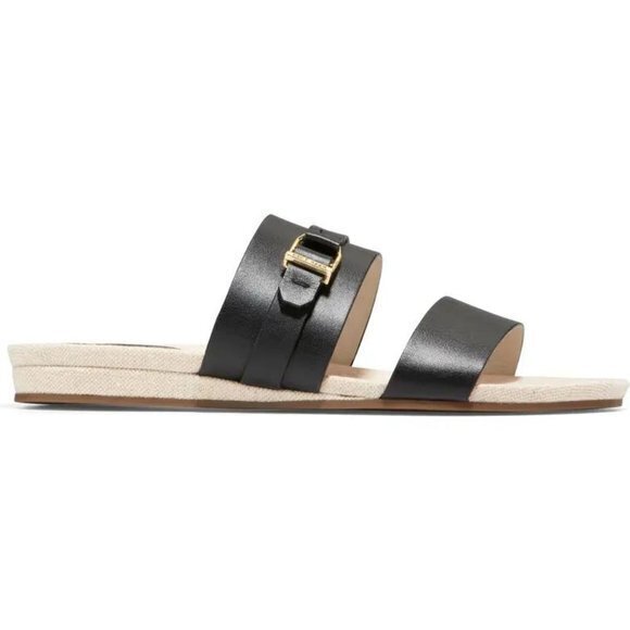 NEW COLE HAAN Francine Demi Wedge Slide Sandal Shoe Womens Size 7B Black Leather - Picture 2 of 6